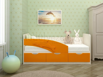 Дельфин-3 Кровать детская 3 ящика без ручек 1.6 Оранжевый глянец в Здвинске - zdvinsk.mebel54.com | фото