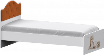 Кровать Каспер с мягкой спинкой и фотопечатью (800х1900)Белый/Оранжевый в Здвинске - zdvinsk.mebel54.com | фото