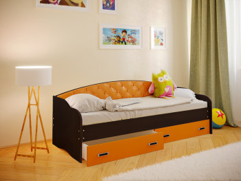 Кровать Софа-7 с мягкой спинкой (800х1900) Венге/Оранжевый в Здвинске - zdvinsk.mebel54.com | фото