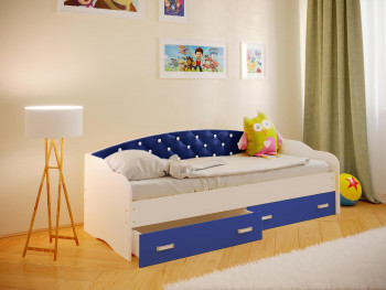 Кровать Софа-7 с мягкой спинкой со стразами (800х1900) Белый/Синий в Здвинске - zdvinsk.mebel54.com | фото