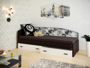 Кровать Софа-9 с мягкой спинкой с рисунком Милана (900х2000) Венге/Белый в Здвинске - zdvinsk.mebel54.com | фото