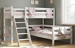 Кровать Соня вариант 8 угловая с наклонной лестницей Белый полупрозрачный в Здвинске - zdvinsk.mebel54.com | фото