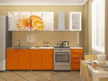 Кухонный гарнитур 1,8м Апельсин (Белый/Оранжевый металлик/Фотопечать апельсин) в Здвинске - zdvinsk.mebel54.com | фото