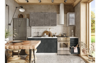 Кухонный гарнитур Нувель 1800мм белый/бетон коричневый/бетон черный в Здвинске - zdvinsk.mebel54.com | фото