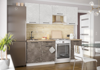 Кухонный гарнитур Нувель 2100мм белый/бетон коричневый в Здвинске - zdvinsk.mebel54.com | фото