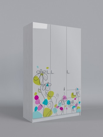 Шкаф 3-х створчатый с ящиками Флёр (Белый/корпус Выбеленное дерево) в Здвинске - zdvinsk.mebel54.com | фото