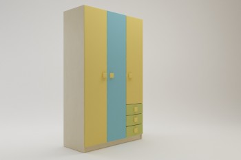 Шкаф 3-х створчатый с ящиками Смайли (Желтый/Голубой/Зеленый/корпус Клен) в Здвинске - zdvinsk.mebel54.com | фото