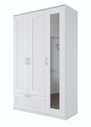 Шкаф трехдверный Сириус с зеркалом и 1 ящиком белый в Здвинске - zdvinsk.mebel54.com | фото
